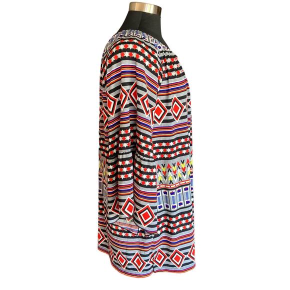 Ali Miles Lagenlook Boho Bold Print Top Size Large Artsy Peasan Multicolor Atzec - Picture 5 of 9